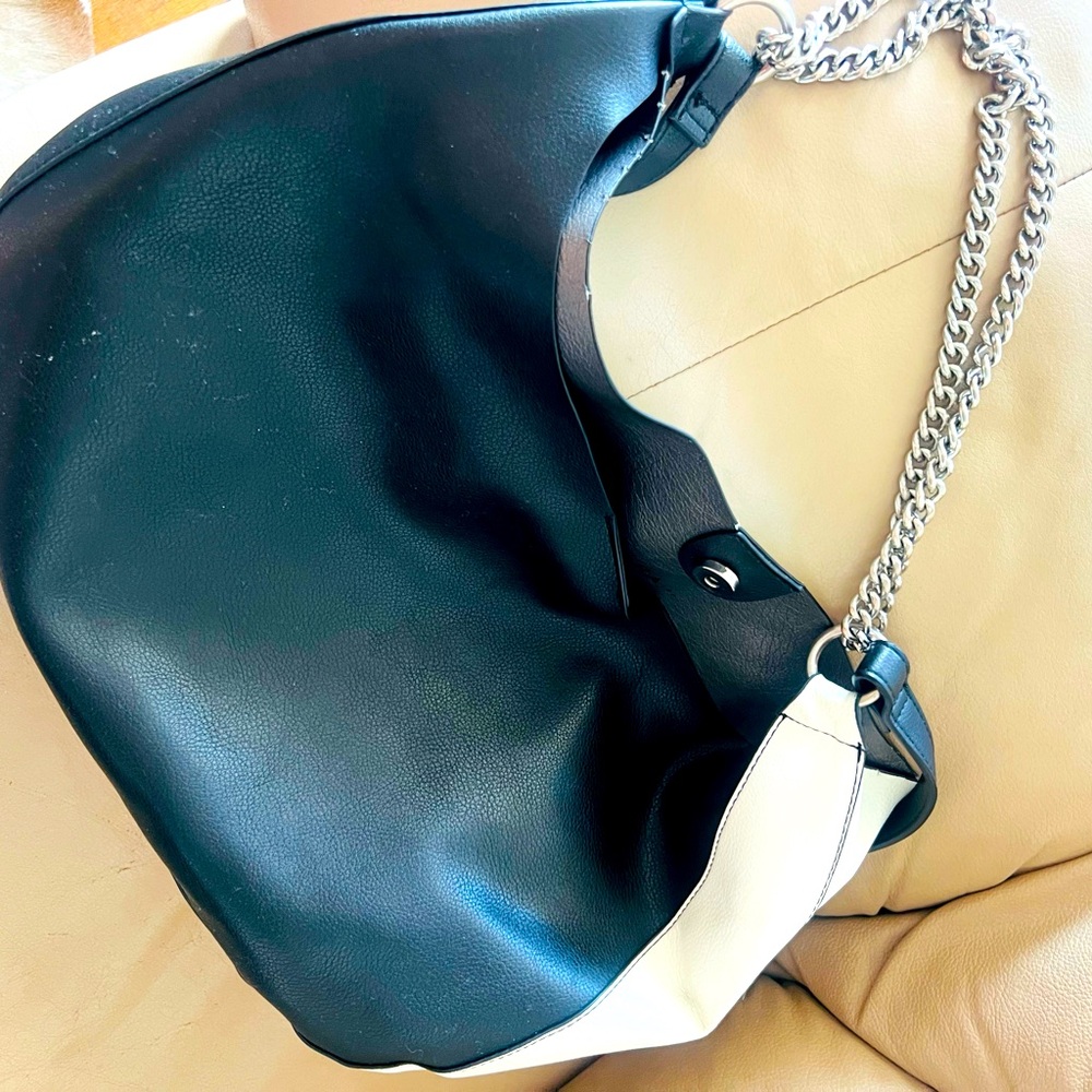 Zara Black and Cream Hobo Bag with Chain Strap